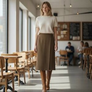 Lauren Ralph Lauren Olive Brown Midi Wrap Skirt